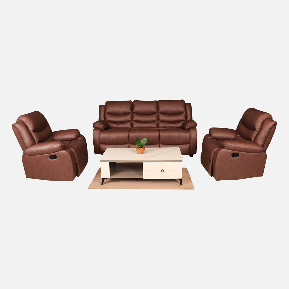 MAARK MANUAL RECLINER FABRIC SOFA SET (3+1R+1R) MAGILCHI BROWN COLOUR