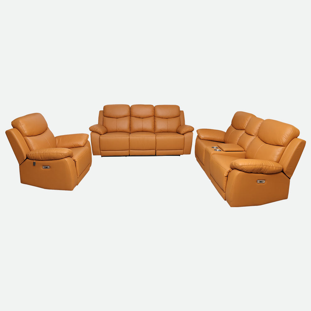 MAARK MOTORIZED RECLINER LEATHER SOFA SET (3R+2R+1R) 1406-TAN HT