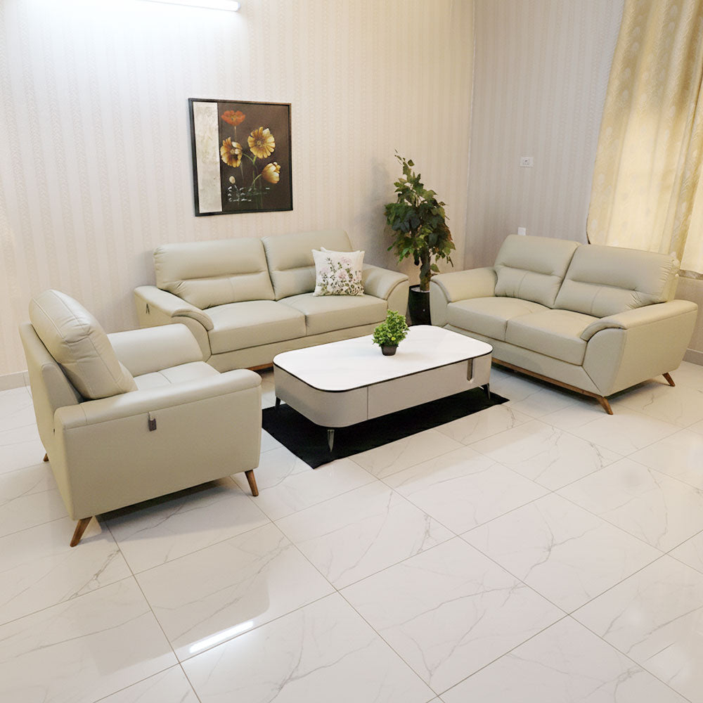 MAARK LEATHER SOFA SET (3+2+1) 9496 CREAM COLOUR HT