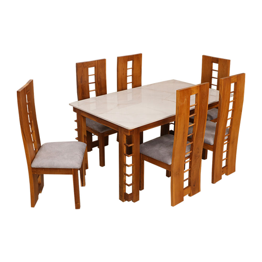 MAARK MARBLE TOP 6 SEATER DINING SET (1+6) KEERTHANAM