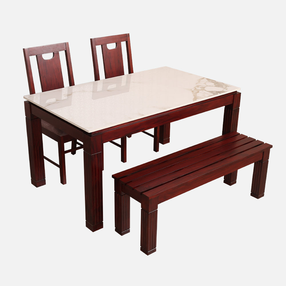 MAARK MARBLE TOP 4 SEATER DINING SET 5*3 (1+2+BENCH) OREGON TT