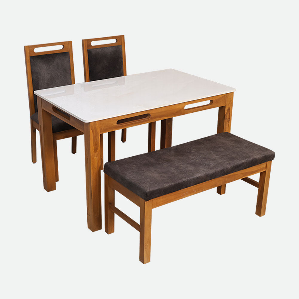 MAARK MARBLE TOP 4 SEATER DINING SET (1+2+BENCH) KISSAN