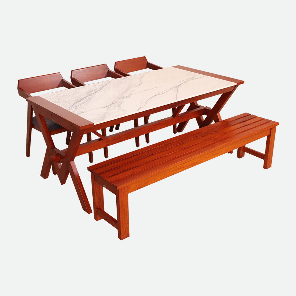 MAARK MARBLE TOP 6 SEATER DINING SET 6*3 (1+3+BENCH) M MODEL TT