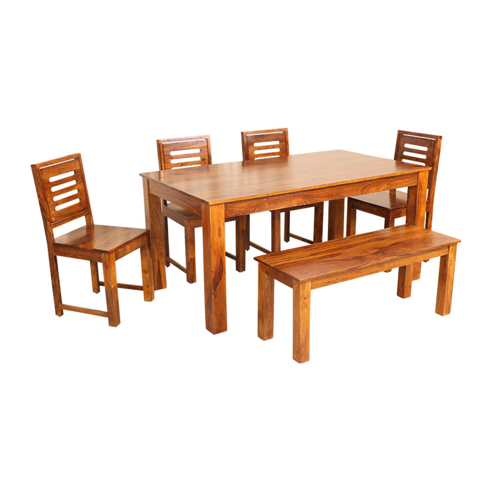 MAARK SHEESHAM WOOD 6SEATER DINING SET (5.25*3) 1105 NATURAL FINISH SV