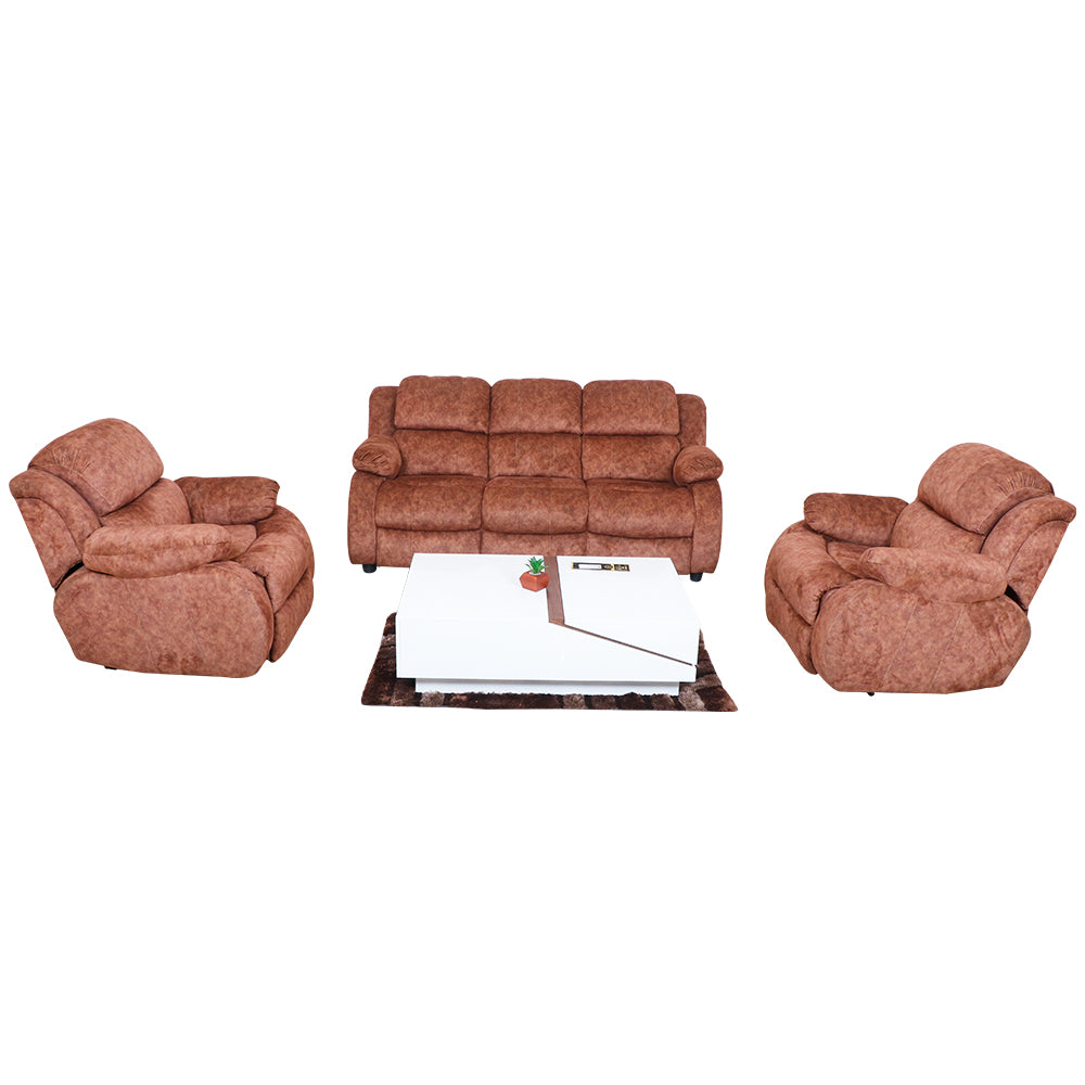 MAARK MOTORIZED RECLINER FABRIC SOFA SET (3+1R+1R) BROWN COLOUR