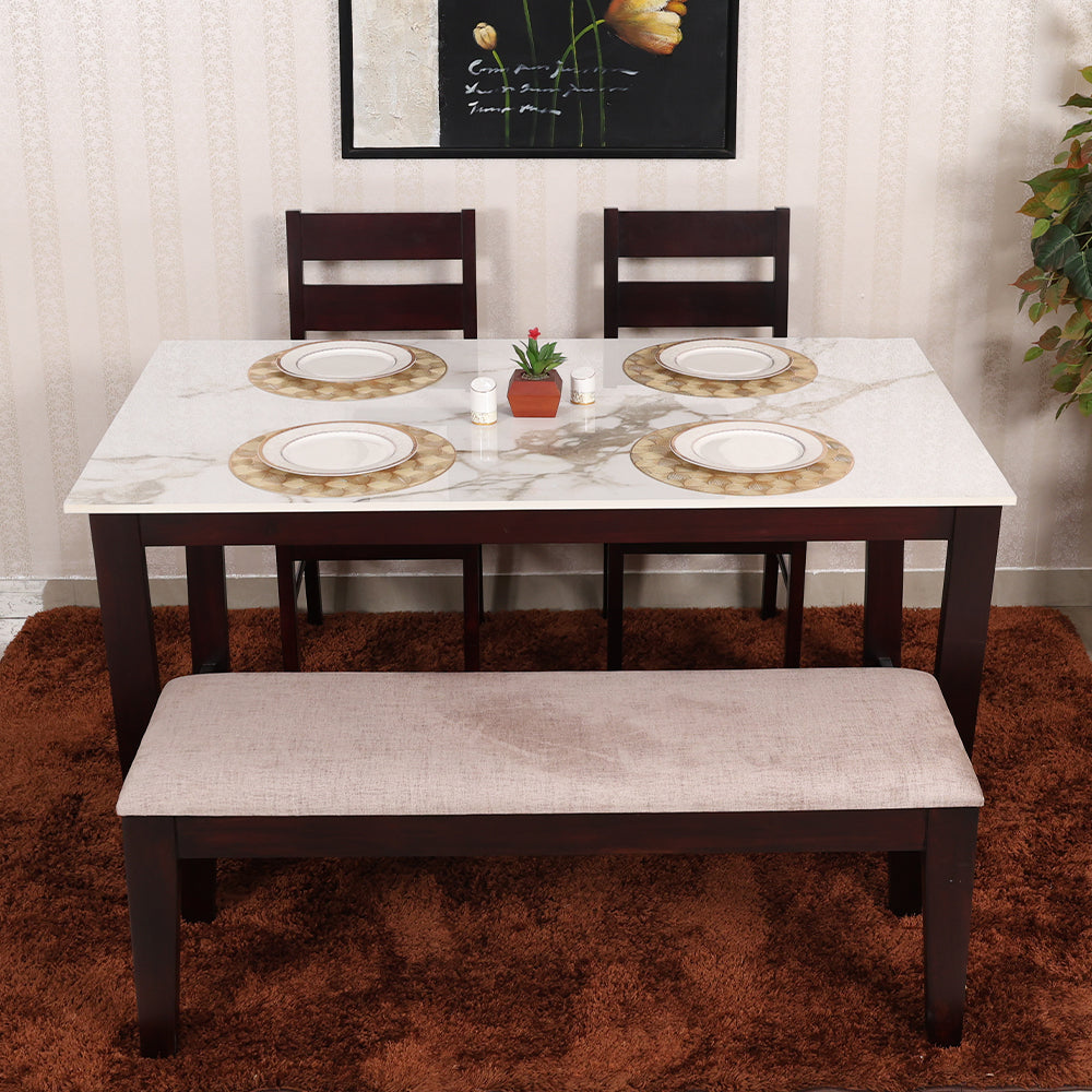 MAARK MARBLE TOP 4 SEATER DINING SET 5*3 (1+2+BENCH) OODI CARE TT