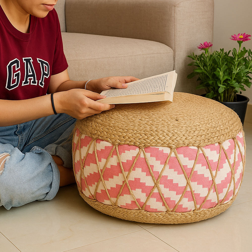 MAARK ROUND JUTE V POUF MULTI 48*48*20