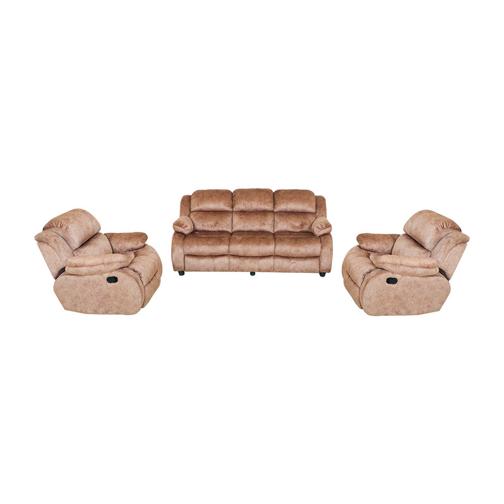 MAARK MANUAL RECLINER FABRIC SOFA SET (3+1R+1R) F211 BROWN COLOUR