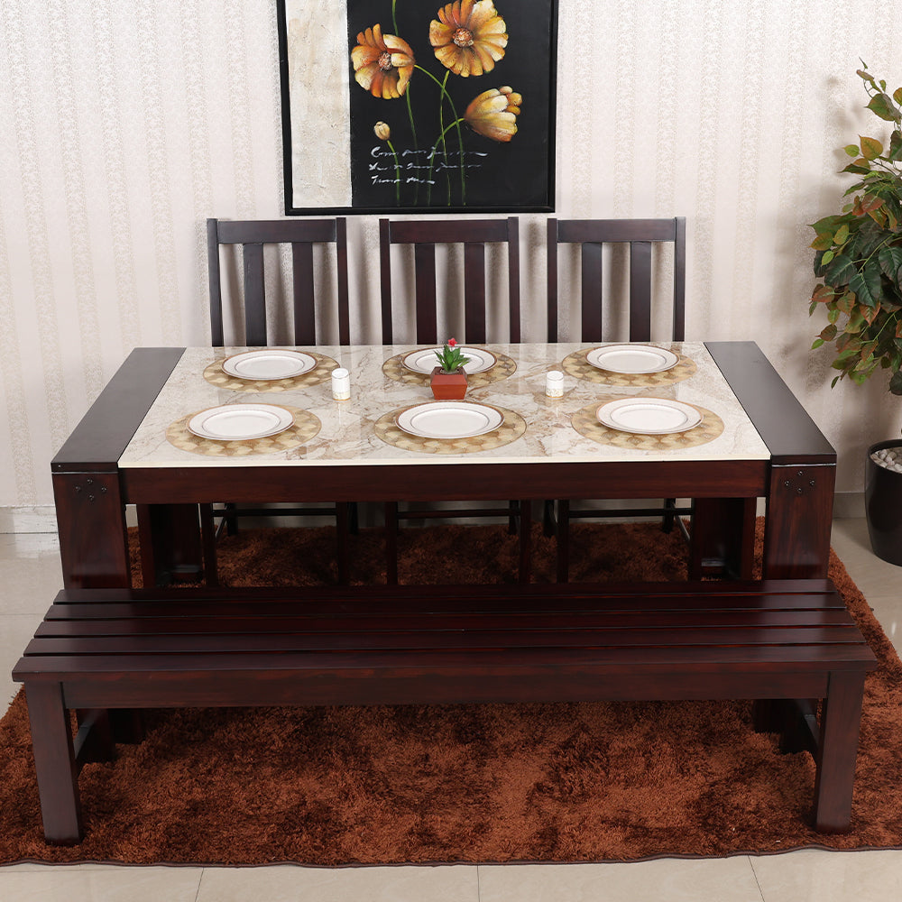 MAARK MARBLE TOP 6 SEATER DINING SET 6*3 (1+3+BENCH) ONE'S MORE TT