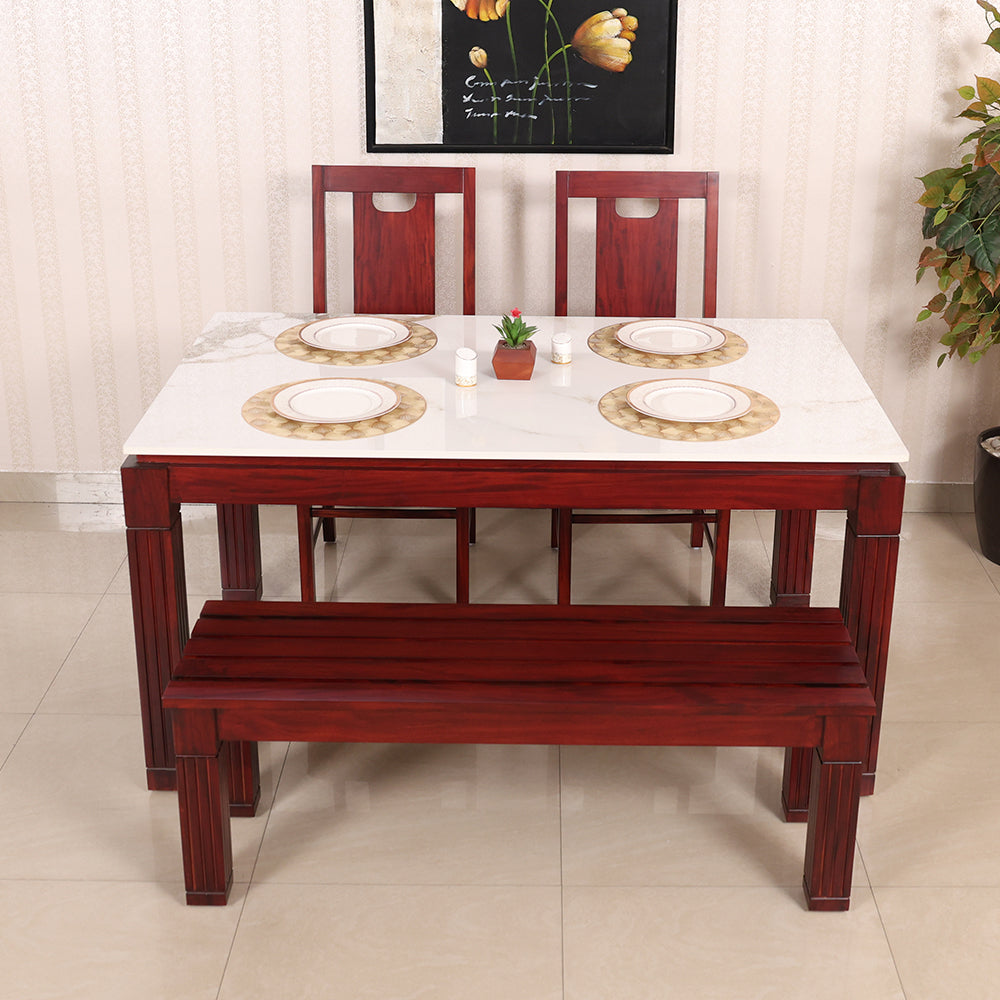 MAARK MARBLE TOP 4 SEATER DINING SET 5*3 (1+2+BENCH) OREGON TT