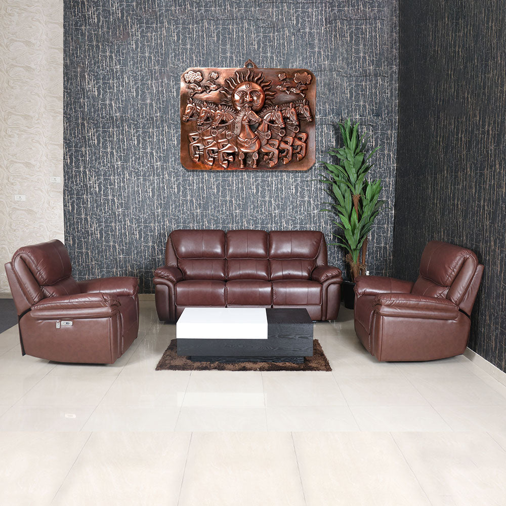 Maark Motorized Recliner Leather Sofa Set (3R+1R+1R) 1233-1672 Wine Colour Ht Online India - The Maark Trendz Coimbatore