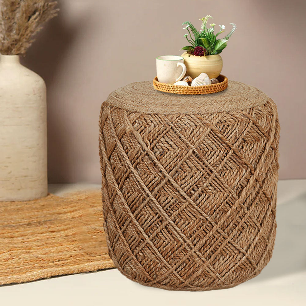 MAARK ROUND DESIGN JUTE POUF BEIGE 40*40*40_WH01-HO