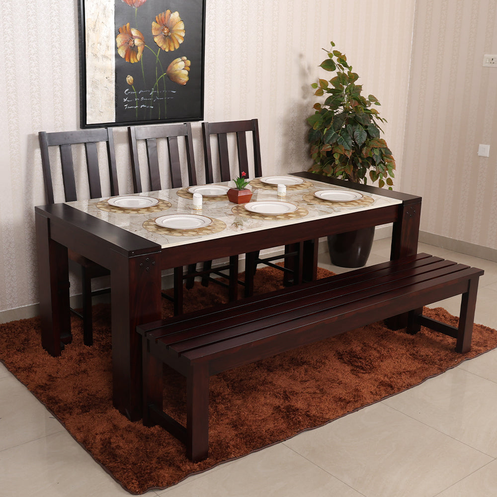 MAARK MARBLE TOP 6 SEATER DINING SET 6*3 (1+3+BENCH) ONE'S MORE TT