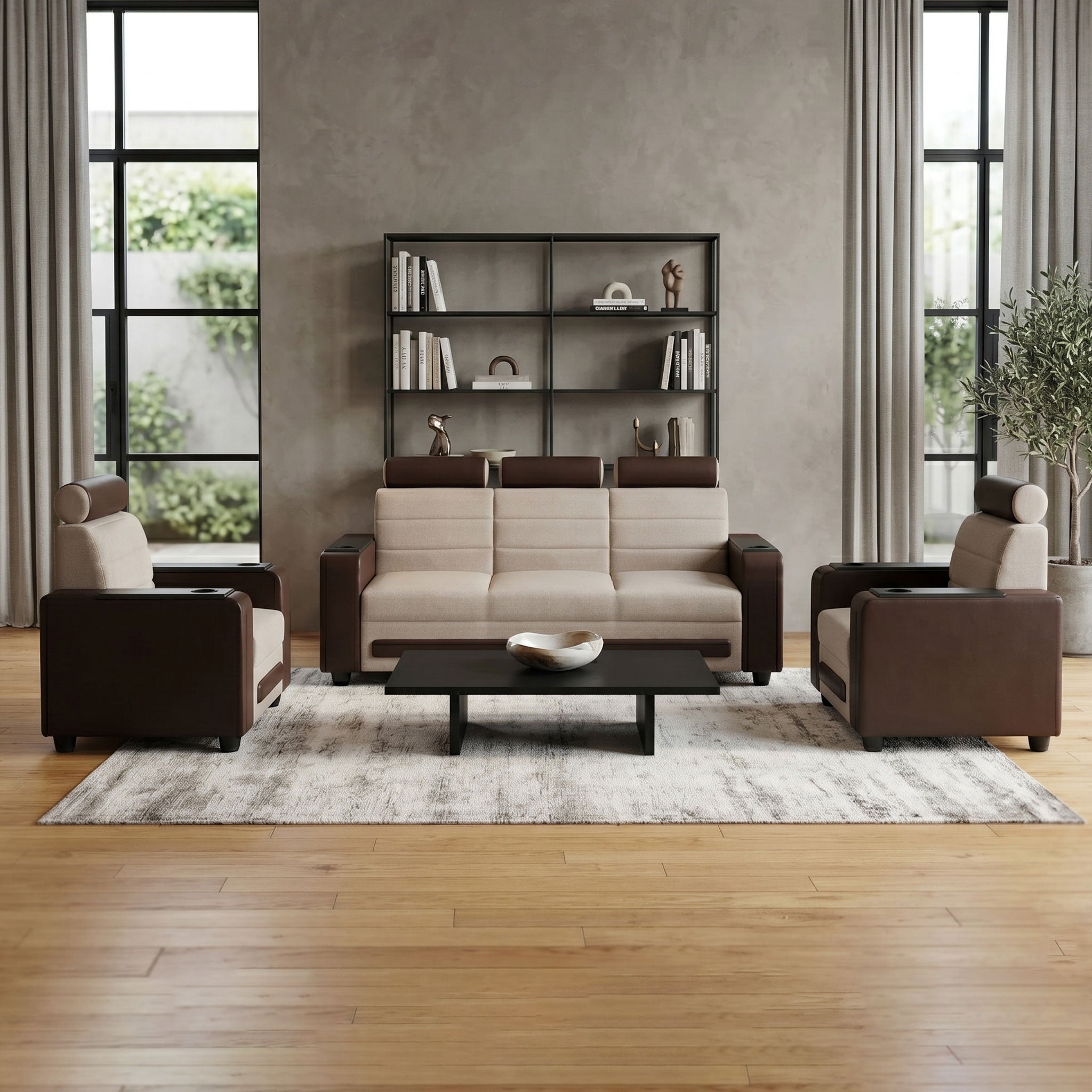 MAARK FABRIC SOFA SET (3+1+1) MAGNA BROWN COLOUR