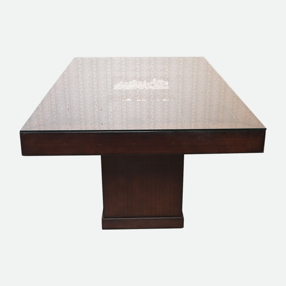 MAARK GLASS TOP 6 SEATER DINING SET BENCHWALA WALNUT COLOUR