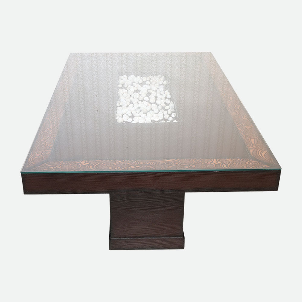 MAARK GLASS TOP 6 SEATER DINING SET NEW BLAZON WALNUT COLOUR