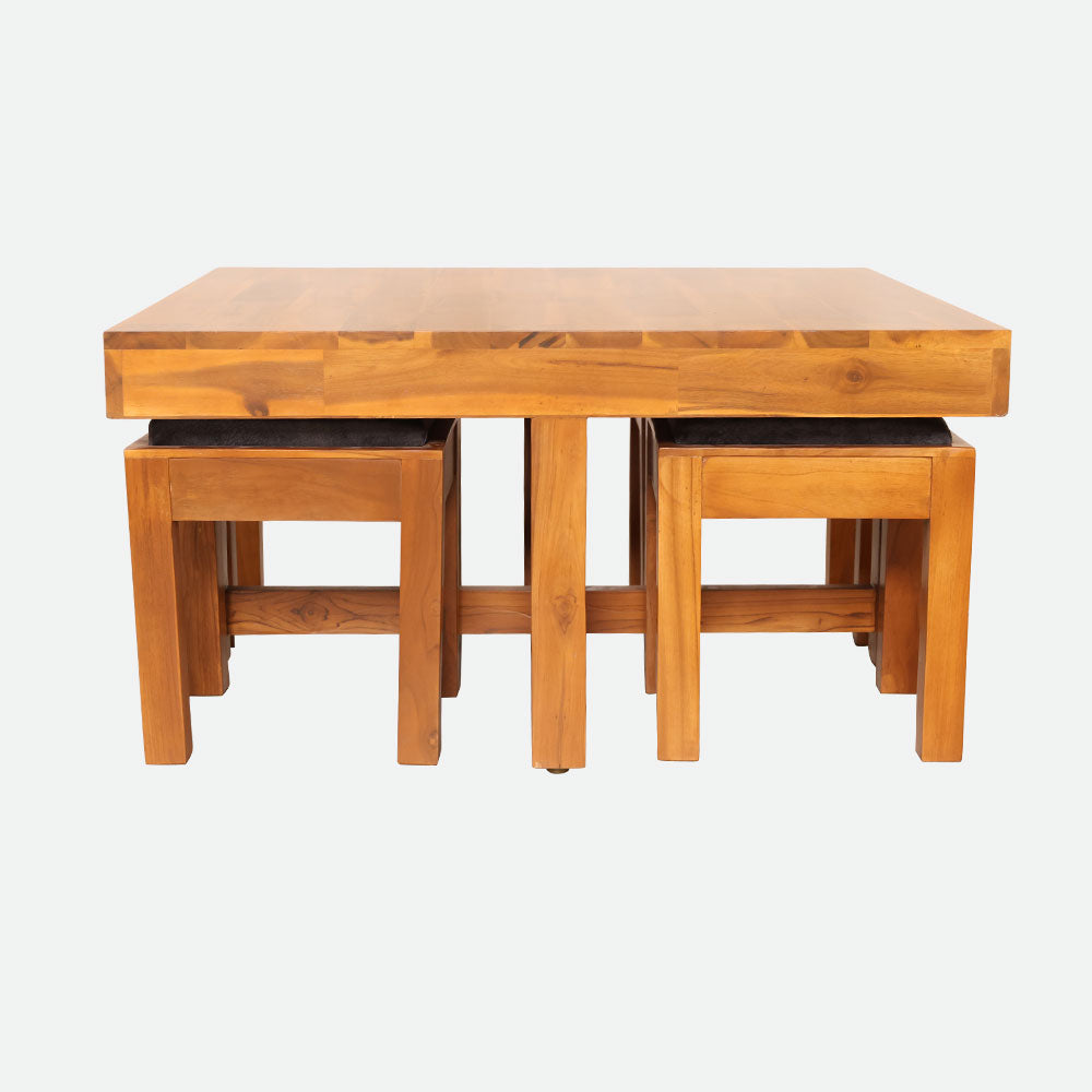 MAARK WOODEN FINISH 4 PUFFY COFFEE TABLE TEAK COLOUR