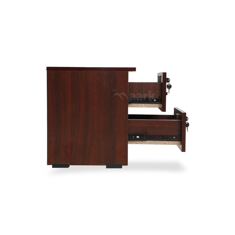 MAARK BED SIDE TABLE DOUBLE DRAW WALNUT COLOUR