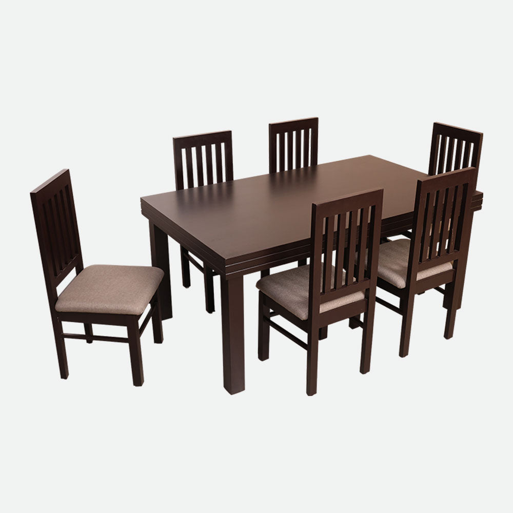 MAARK WOODEN TOP 6 SEATER DINING SET WINDOW WALNUT COLOUR
