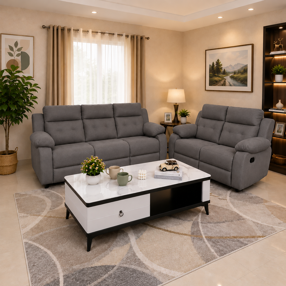MAARK MANUAL RECLINER FABRIC SOFA SET (3+2R) GALAXY