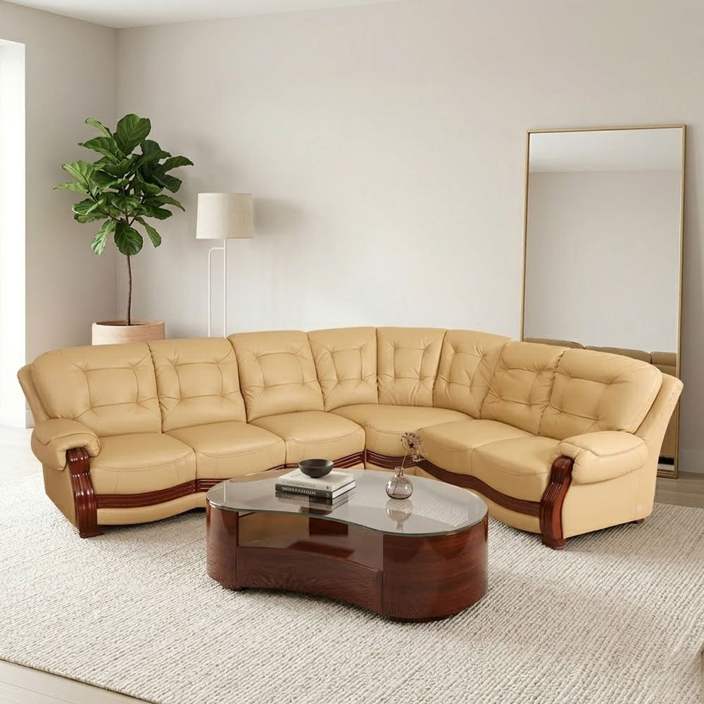 MAARK LEATHERETTE CORNER SOFA 5 SEATER DOMINGO MOCHA COLOUR HT