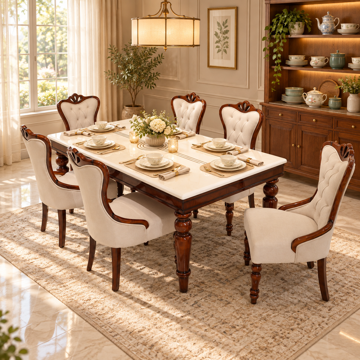 MAARK MARBLE TOP 6 SEATER DINING SET 6002 TD