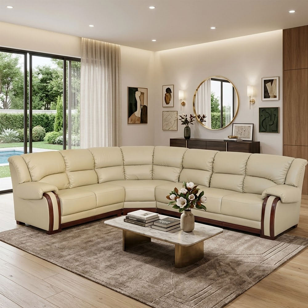 MAARK LEATHERETTE CORNER SOFA 5 SEATER DEMOS MOCHA COLOUR HT