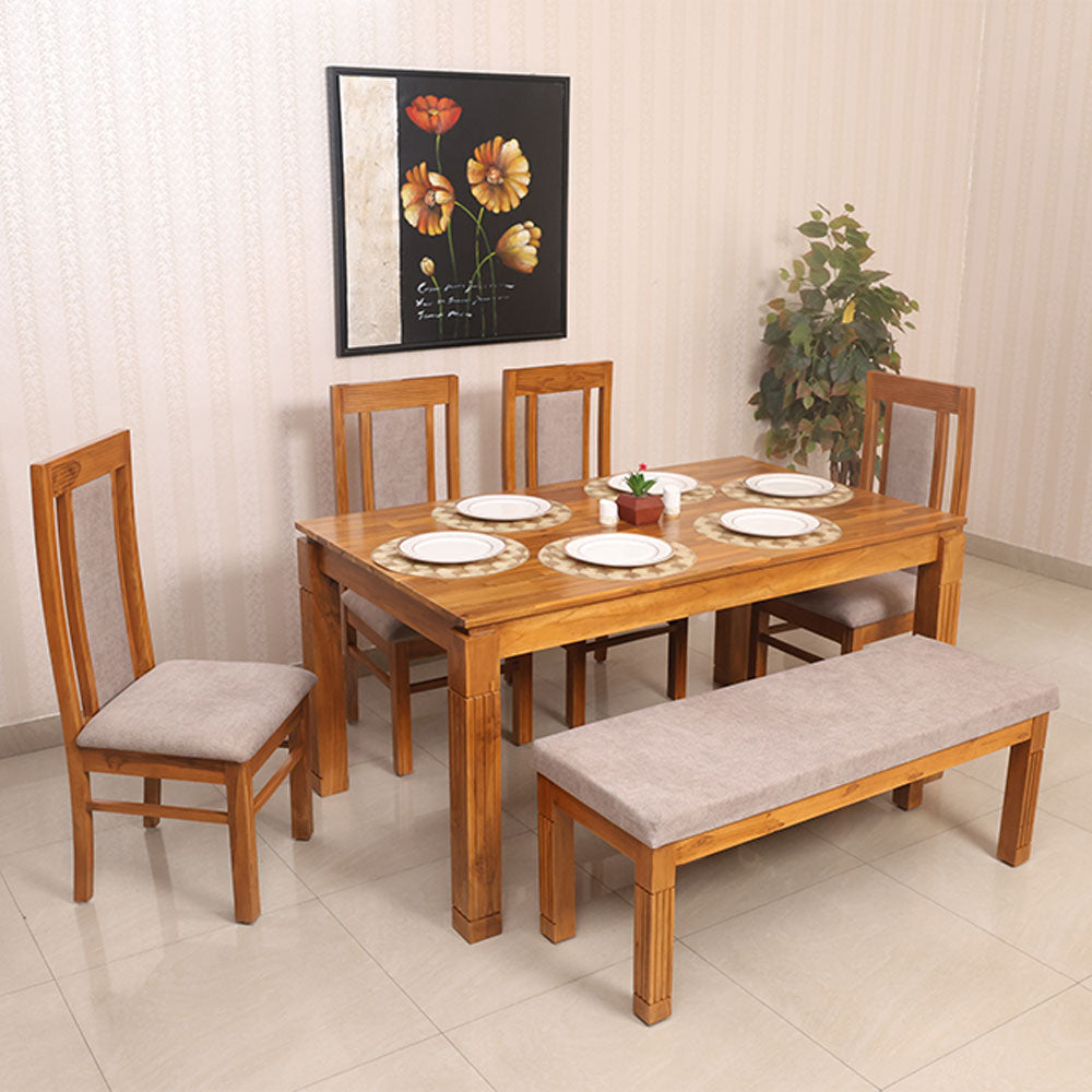 MAARK MARBLE TOP 6 SEATER DINING SET (1+4+BENCH) GURU