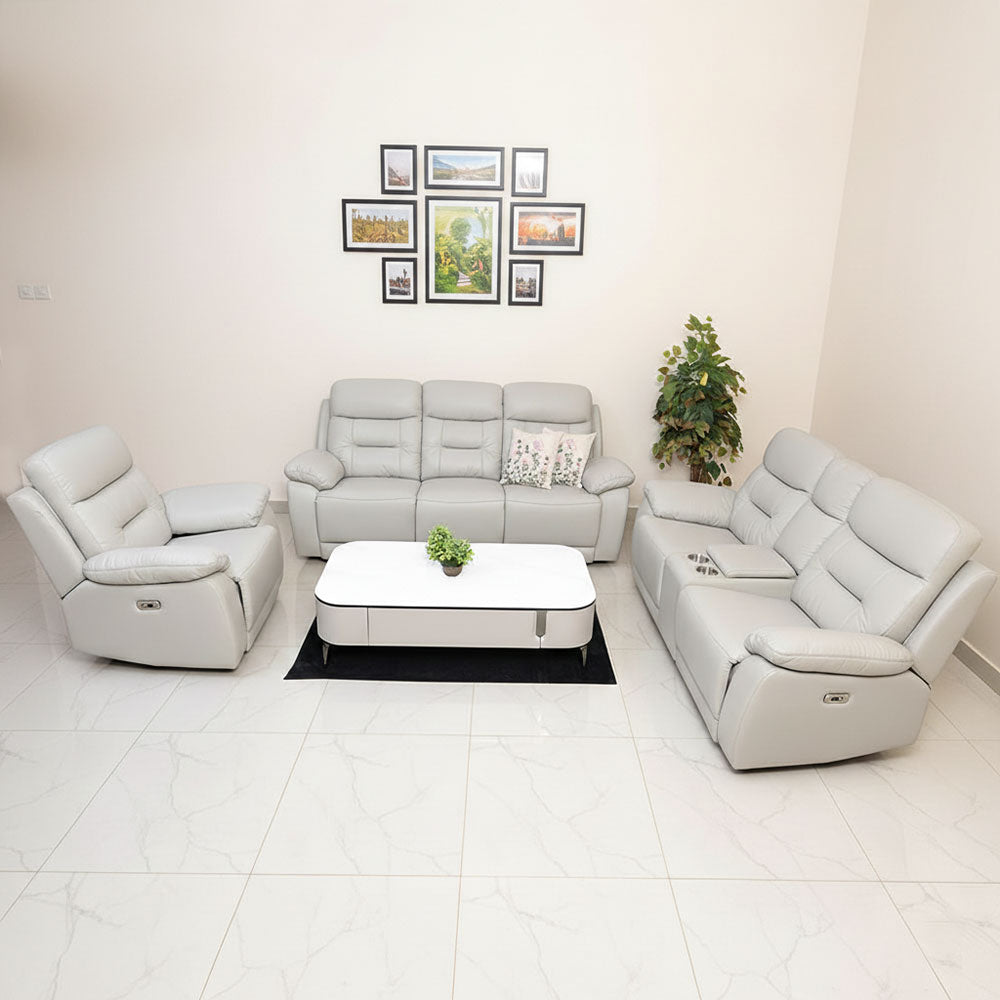 MAARK MOTORIZED RECLINER LEATHER SOFA SET 3R+2R+1R 1407-9692-L. GRAY HT