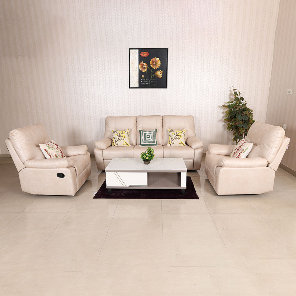 MAARK MANUAL RECLINER FABRIC SOFA SET (3R+1R+1R) S0123 WHITE COLOUR HT