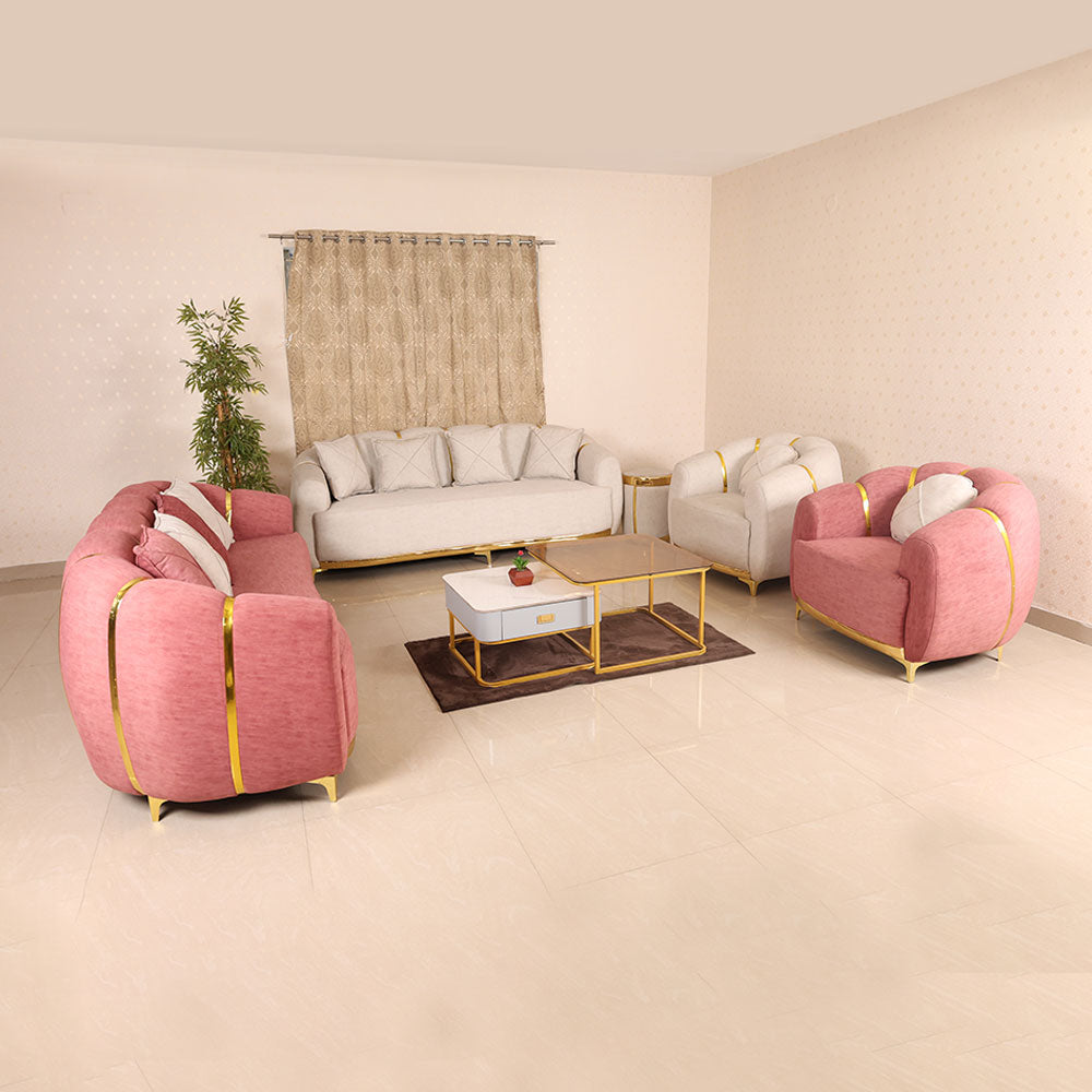 Maark Fabric Sofa Set (3+3+1+1+Puffy) Sun Flower Online India - The Maark Trendz Coimbatore