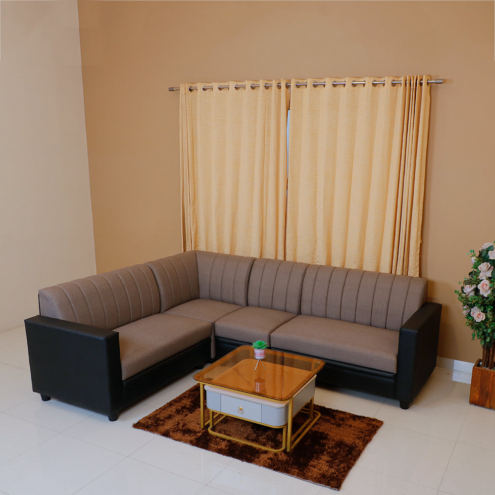 Maark Fabric Corner Sofa 5 Seater Hacksaw Brown Colour Online India - The Maark Trendz Coimbatore