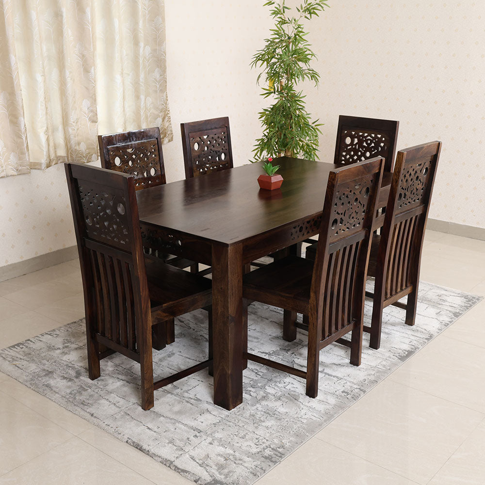 MAARK SHEESHAM WOOD 6 SEATER DINING SET (5.25*3) 1152 STONE FINISH SV