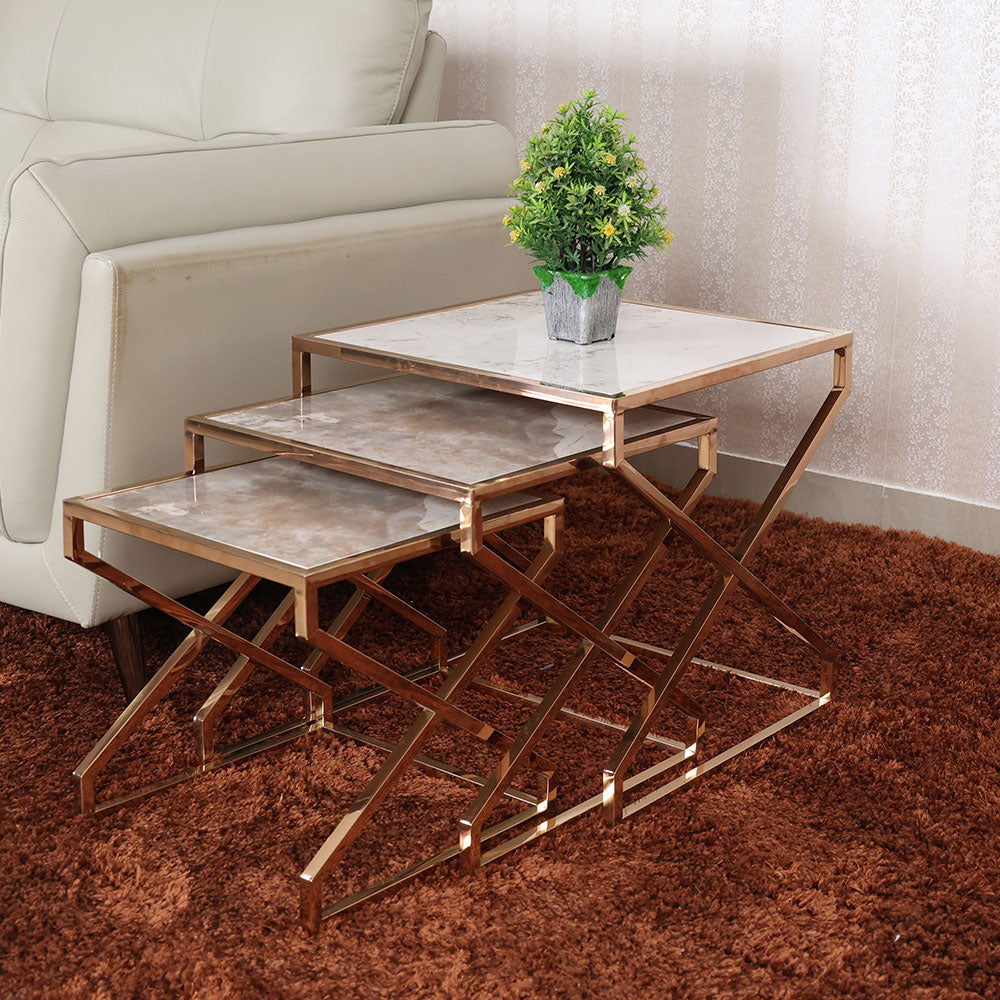 MAARK MARBLE TOP COFFEE TABLE SET 309-3P HT