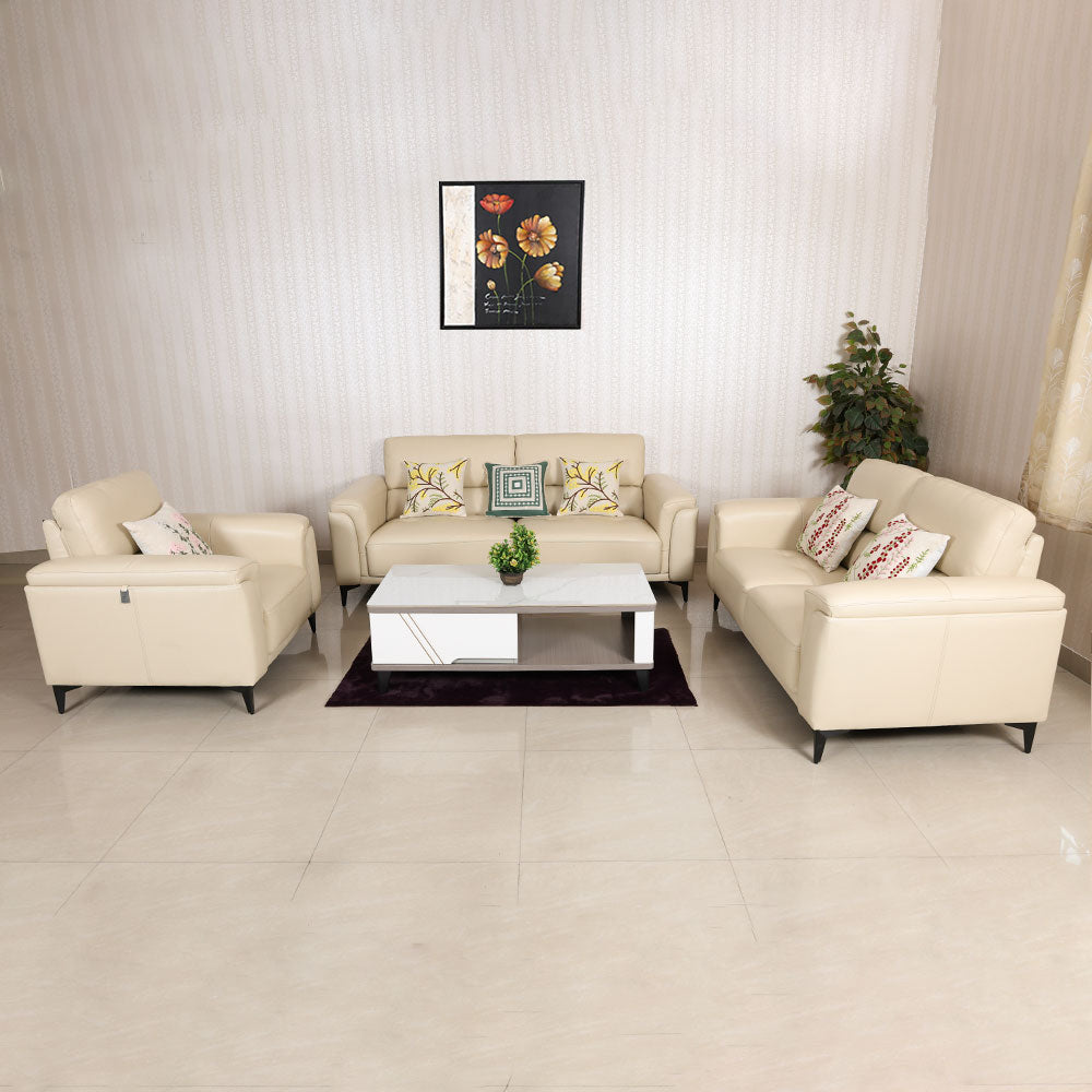 Maark Leather Sofa Set (3+2+1) F2412 Cream Colour Ht Online India - The Maark Trendz Coimbatore