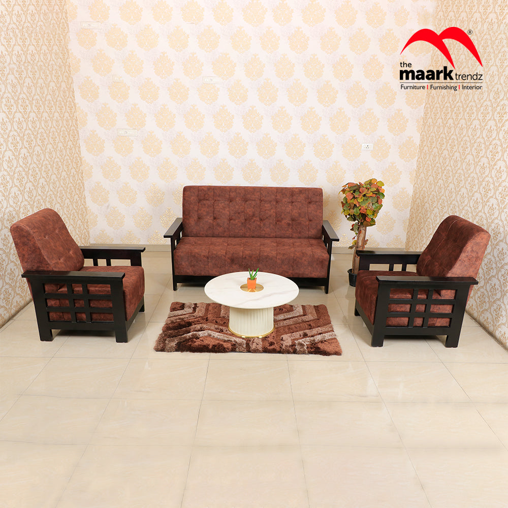 Maark Wooden Sofa Set (3+1+1) Delhi Walnut Colour Online India - The Maark Trendz Coimbatore