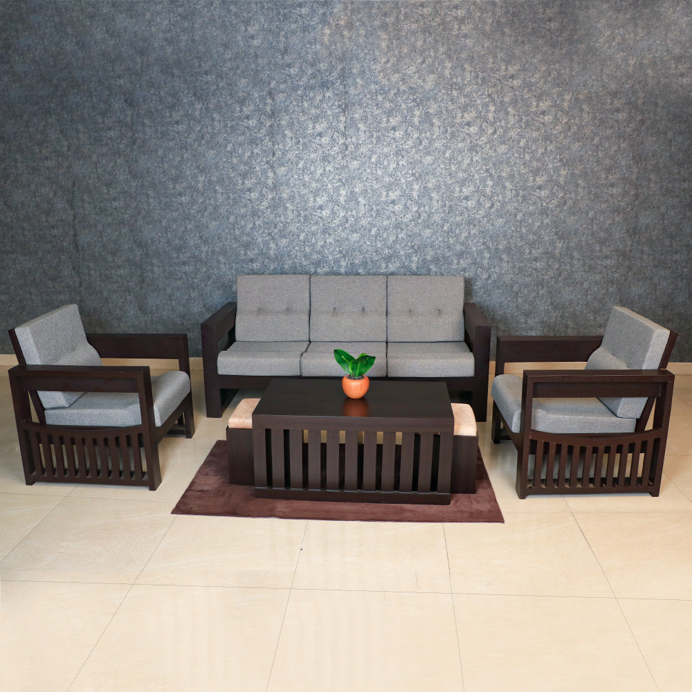 Maark Wooden Sofa Set (3+1+1) Gama Walnut Colour Online India - The Maark Trendz Coimbatore