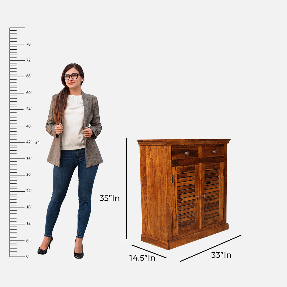 MAARK SHEESHAM WOOD SHOE RACK WITH STORAGE DRAWER 6235 NATURAL FINISH SV