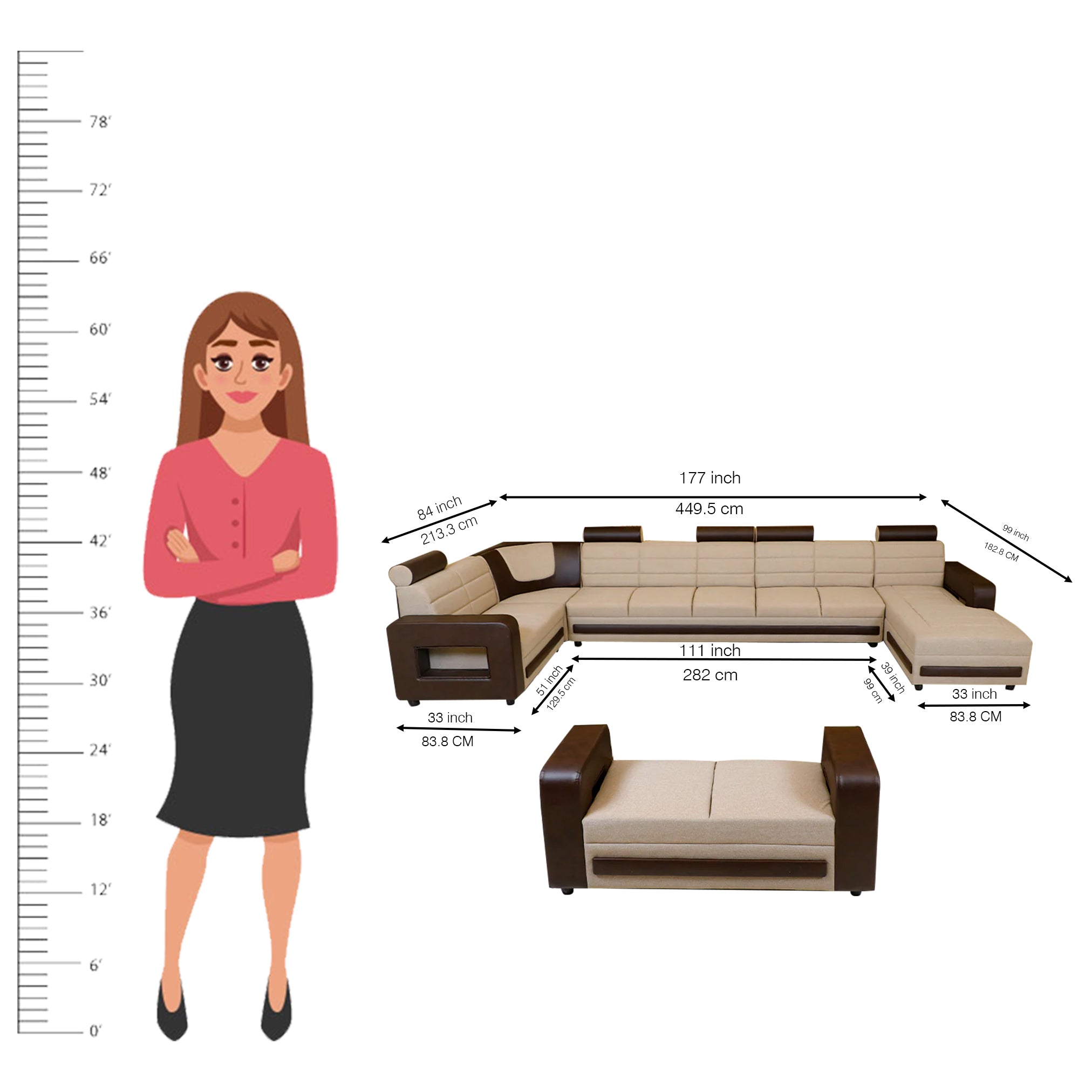 MAARK U SHAPE FABRIC CORNER SOFA 12 SEATER MAGNA