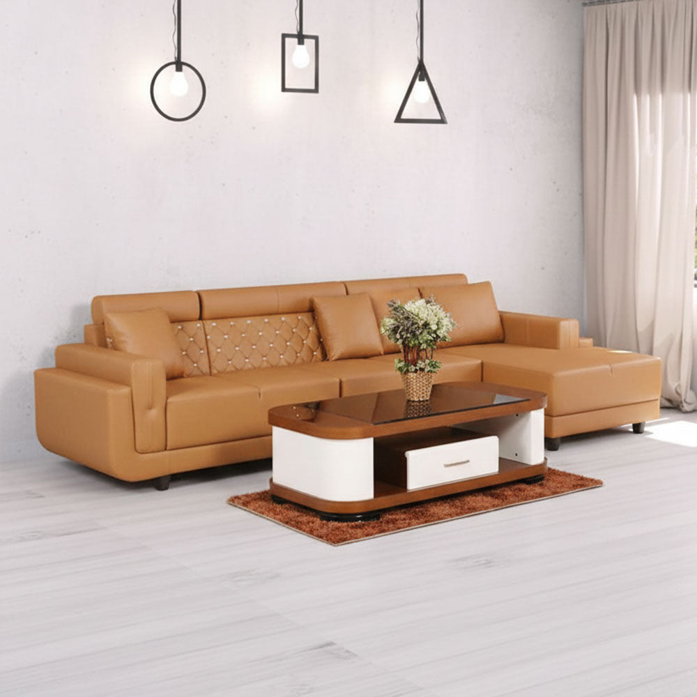 MAARK FABRIC CORNER SOFA 5 SEATER DIAMOND BROWN COLOUR