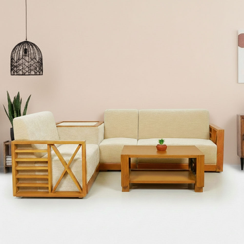 Maark Fabric Corner Sofa 5 Seater Natural Half White Colour Online India - The Maark Trendz Coimbatore