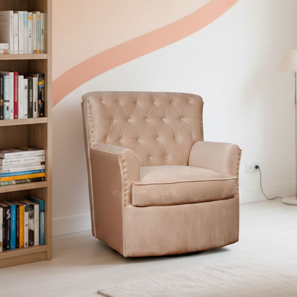 MAARK FABRIC SINGLE SEATER SOFA BUTTON HALF WHITE COLOUR