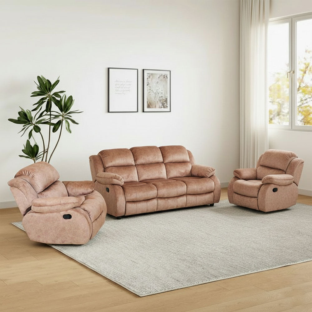 MAARK MANUAL RECLINER FABRIC SOFA SET (3+1R+1R) F211 BROWN COLOUR