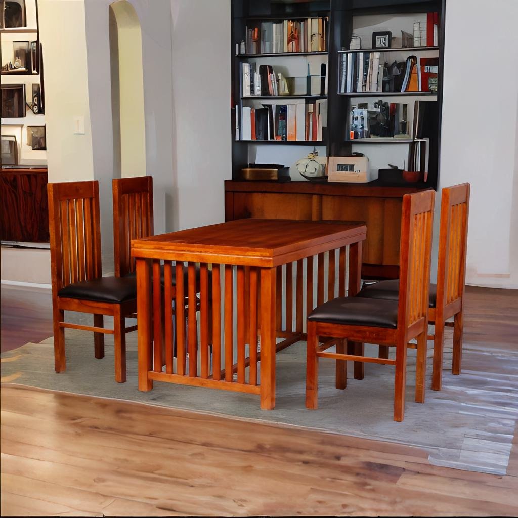 Maark Wooden Top 4 Seater Dining Set Window Teak Colour Online India - The Maark Trendz Coimbatore