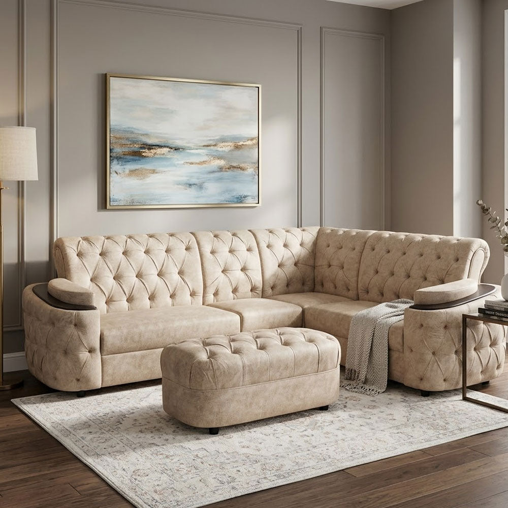 Maark Fabric Corner Sofa 5 Seater Bmw With Puffy Half White Colour Online India - The Maark Trendz Coimbatore