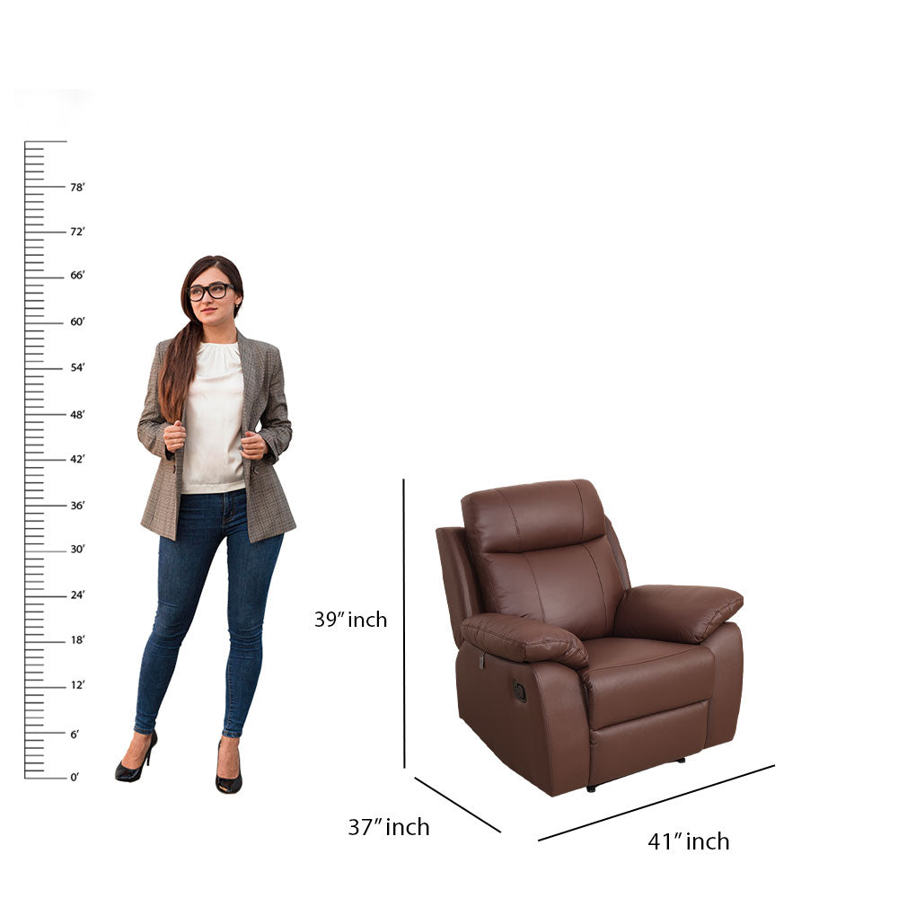 MAARK MANUAL RECLINER LEATHER SINGLE SEATER SOFA 1410-6041-BROWN HT