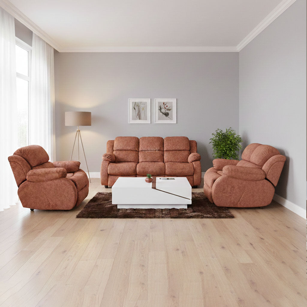 MAARK MOTORIZED RECLINER FABRIC SOFA SET (3+1R+1R) BROWN COLOUR