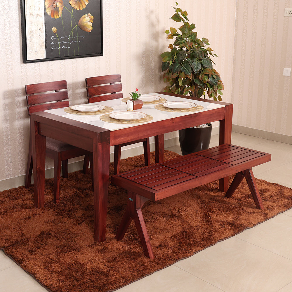 MAARK MARBLE TOP 4 SEATER DINING SET 4*2.75 (1+2+BENCH) MIYANS TT