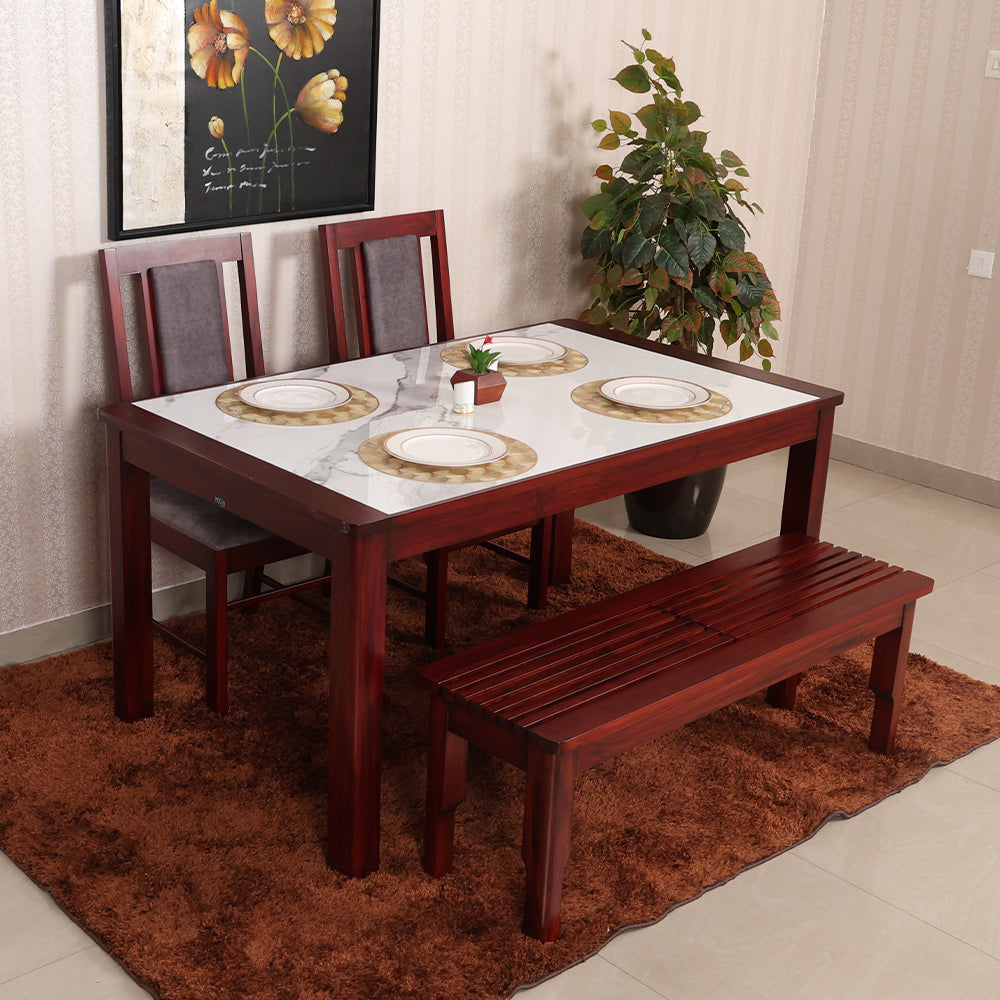 MAARK MARBLE TOP 4 SEATER DINING SET 5*3 (1+2+BENCH) GALIYA TT