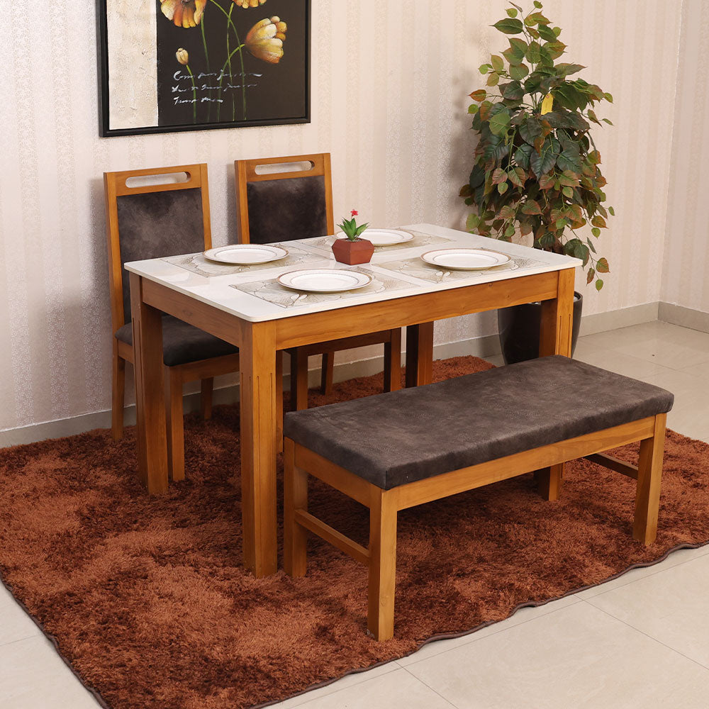MAARK MARBLE TOP 4 SEATER DINING SET (1+2+BENCH) MEXICO